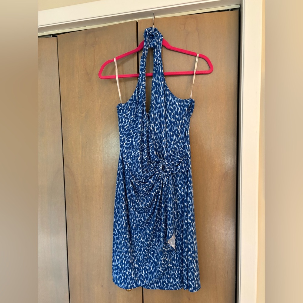 Tommy Bahama Blue Patterned Halter Dress, size large